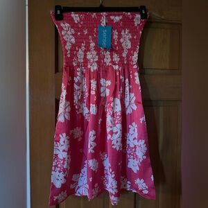 SENSEA Hot Pink and White Floral Smocked Skater Skirt